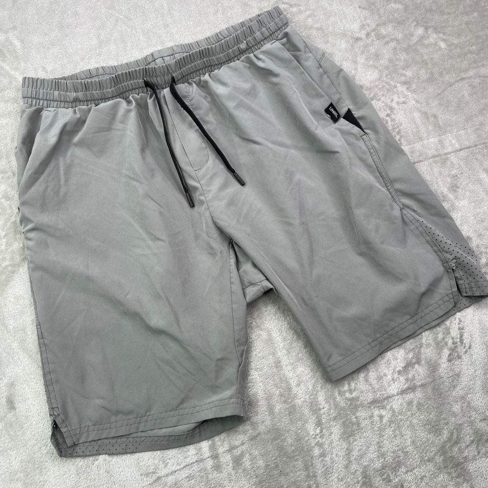 UNRL Performance Shorts Mens Large Gray Solid Stretch Athletic Gym Training 9"